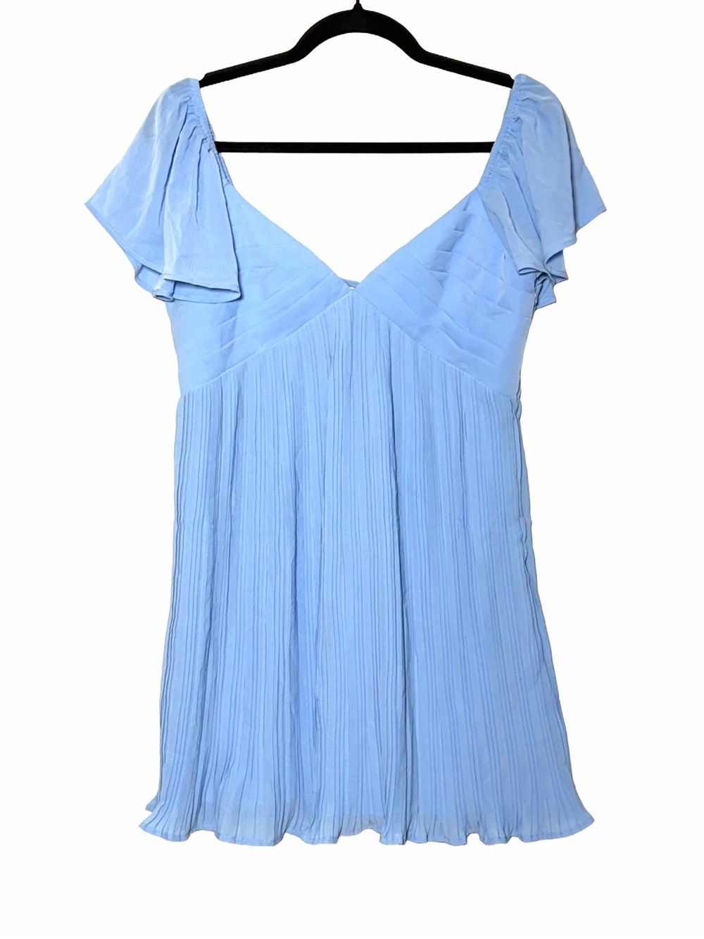 NEW Lulus Amalfi Coast Light Blue Pleated Flutter Sleeve Mini Dress, Medium - Picture 6 of 14